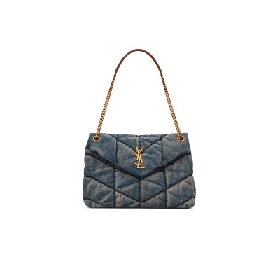YSL PUFFER MEDIUM IN SUEDE AND DENIM 5774752PT674575 (35*23*13.5cm)